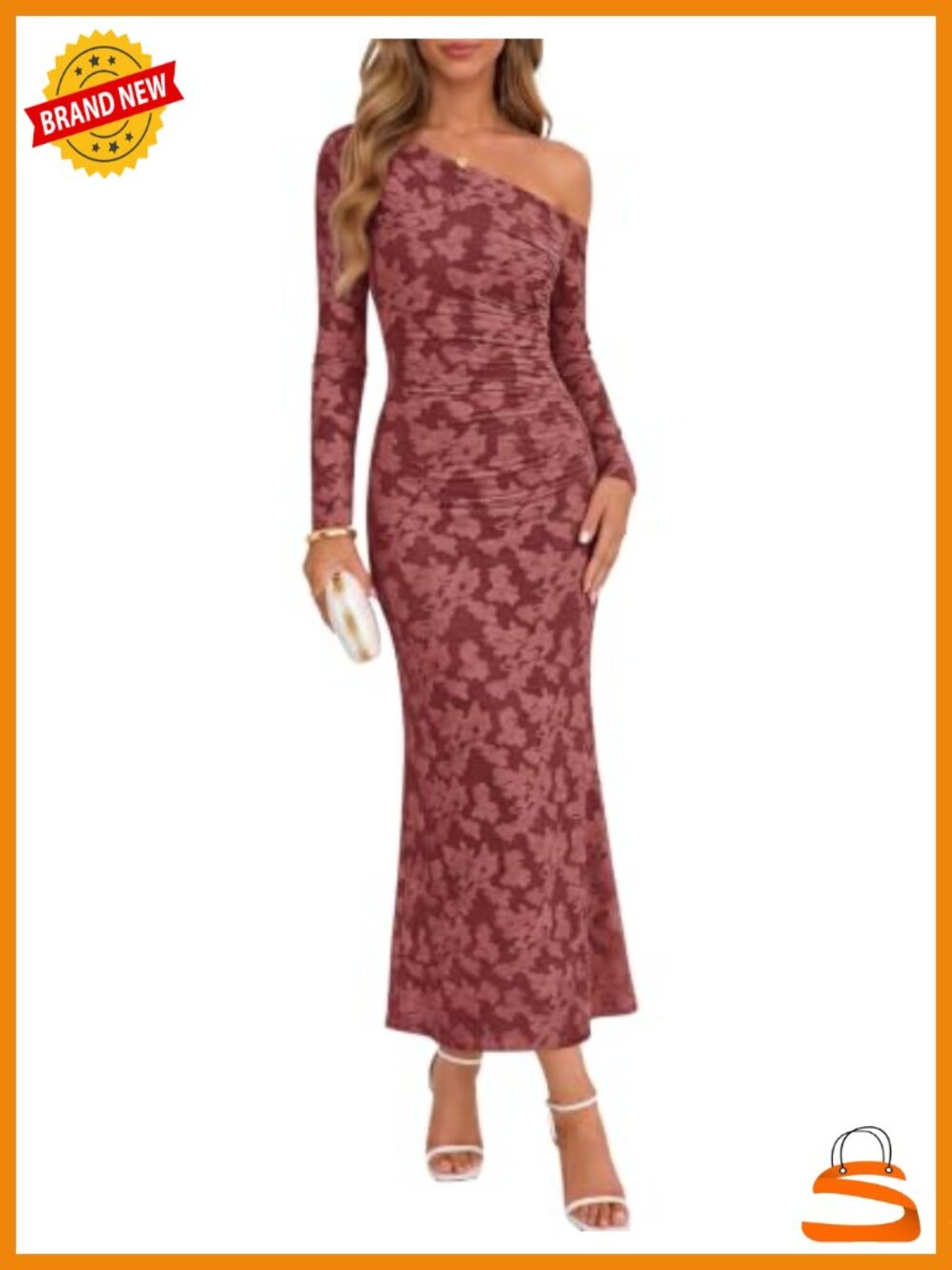 Long Sleeve Off Shoulder Maxi Dress with Floral Pattern